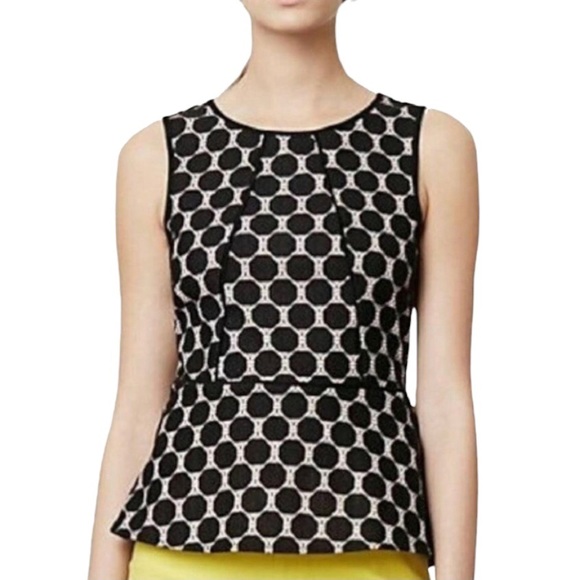 Anthropologie - Western Wear lace polka dot peplum top, tan and black, medium - Picture 1 of 7